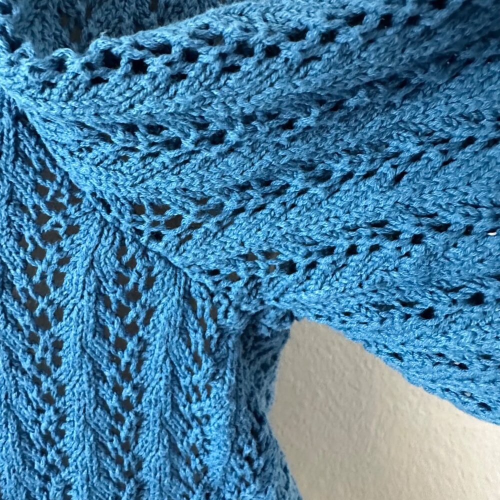 Anthropologie Guinevere Crochet Knit Cardigan V Neck Floral Embroidered Boho Blu - Picture 6 of 11